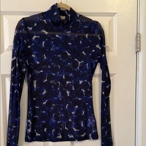 Dries Van Noten Navy Floral Mesh Blouse